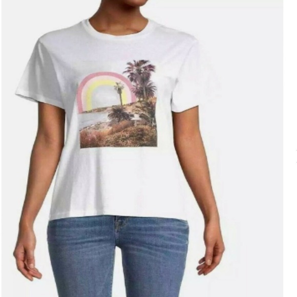 Wildfox Rainbow Coast Keke Clean White SZ S Beach Tropical Palm Tree Love Pride - Picture 2 of 7